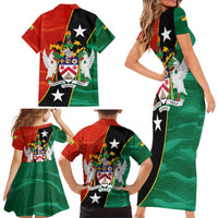 Nevis in Saint Kitts and Nevis Family Matching Short Sleeve Bodycon Dress and Hawaiian Shirt Star Design and Coat of Arms - Wonder Print Shop