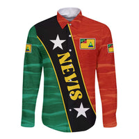 Nevis in Saint Kitts and Nevis Long Sleeve Button Shirt Star Design and Coat of Arms - Wonder Print Shop