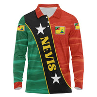 Nevis in Saint Kitts and Nevis Long Sleeve Polo Shirt Star Design and Coat of Arms - Wonder Print Shop