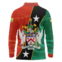 Nevis in Saint Kitts and Nevis Long Sleeve Polo Shirt Star Design and Coat of Arms - Wonder Print Shop
