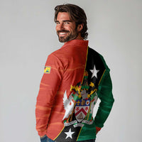 Nevis in Saint Kitts and Nevis Long Sleeve Polo Shirt Star Design and Coat of Arms - Wonder Print Shop