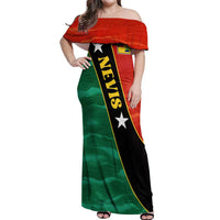 Nevis in Saint Kitts and Nevis Off Shoulder Maxi Dress Star Design and Coat of Arms - Wonder Print Shop