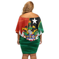 Nevis in Saint Kitts and Nevis Off Shoulder Short Dress Star Design and Coat of Arms - Wonder Print Shop