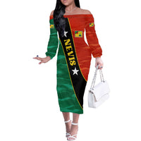 Nevis in Saint Kitts and Nevis Off The Shoulder Long Sleeve Dress Star Design and Coat of Arms - Wonder Print Shop