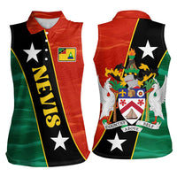 Nevis in Saint Kitts and Nevis Women Sleeveless Polo Shirt Star Design and Coat of Arms - Wonder Print Shop