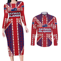Cayman Islands Christmas Couples Matching Long Sleeve Bodycon Dress and Long Sleeve Button Shirt Xmas Pattern and Coat of Arms - Wonder Print Shop