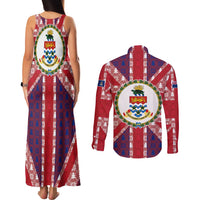 Cayman Islands Christmas Couples Matching Tank Maxi Dress and Long Sleeve Button Shirt Xmas Pattern and Coat of Arms - Wonder Print Shop
