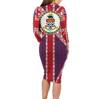 Cayman Islands Christmas Family Matching Long Sleeve Bodycon Dress and Hawaiian Shirt Xmas Pattern and Coat of Arms - Wonder Print Shop