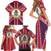 Cayman Islands Christmas Family Matching Short Sleeve Bodycon Dress and Hawaiian Shirt Xmas Pattern and Coat of Arms - Wonder Print Shop