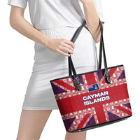 Cayman Islands Christmas Leather Tote Bag Xmas Pattern and Coat of Arms - Wonder Print Shop