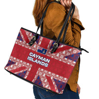 Cayman Islands Christmas Leather Tote Bag Xmas Pattern and Coat of Arms - Wonder Print Shop