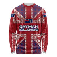 Cayman Islands Christmas Long Sleeve Shirt Xmas Pattern and Coat of Arms - Wonder Print Shop