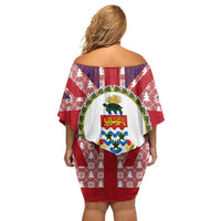 Cayman Islands Christmas Off Shoulder Short Dress Xmas Pattern and Coat of Arms - Wonder Print Shop