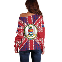 Cayman Islands Christmas Off Shoulder Sweater Xmas Pattern and Coat of Arms - Wonder Print Shop