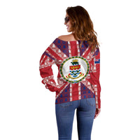 Cayman Islands Christmas Off Shoulder Sweater Xmas Pattern and Coat of Arms - Wonder Print Shop
