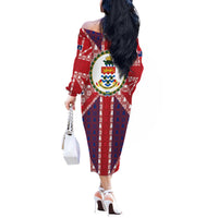 Cayman Islands Christmas Off The Shoulder Long Sleeve Dress Xmas Pattern and Coat of Arms - Wonder Print Shop