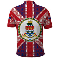Cayman Islands Christmas Polo Shirt Xmas Pattern and Coat of Arms - Wonder Print Shop