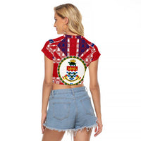 Cayman Islands Christmas Raglan Cropped T Shirt Xmas Pattern and Coat of Arms - Wonder Print Shop