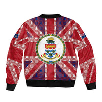Cayman Islands Christmas Sleeve Zip Bomber Jacket Xmas Pattern and Coat of Arms - Wonder Print Shop