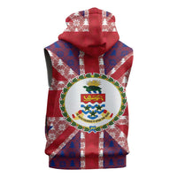 Cayman Islands Christmas Sleeveless Zip Hoodie Xmas Pattern and Coat of Arms - Wonder Print Shop