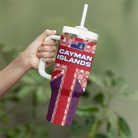 Cayman Islands Christmas Tumbler With Handle Xmas Pattern and Coat of Arms - Wonder Print Shop