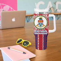 Cayman Islands Christmas Tumbler With Handle Xmas Pattern and Coat of Arms - Wonder Print Shop