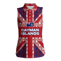 Cayman Islands Christmas Women Sleeveless Polo Shirt Xmas Pattern and Coat of Arms - Wonder Print Shop