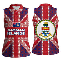 Cayman Islands Christmas Women Sleeveless Polo Shirt Xmas Pattern and Coat of Arms - Wonder Print Shop