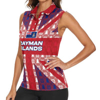 Cayman Islands Christmas Women Sleeveless Polo Shirt Xmas Pattern and Coat of Arms - Wonder Print Shop