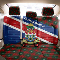 Cayman Islands Xmas Back Car Seat Cover Christmas Plaid Turtle and Coat of Arms Red Green Blue - Wonder Print Shop