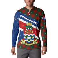 Cayman Islands Xmas Button Sweatshirt Christmas Plaid Turtle and Coat of Arms Red Green Blue - Wonder Print Shop