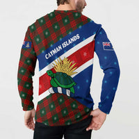 Cayman Islands Xmas Button Sweatshirt Christmas Plaid Turtle and Coat of Arms Red Green Blue - Wonder Print Shop