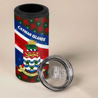 Cayman Islands Xmas 4 in 1 Can Cooler Tumbler Christmas Plaid Turtle and Coat of Arms Red Green Blue - Wonder Print Shop