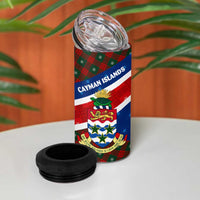 Cayman Islands Xmas 4 in 1 Can Cooler Tumbler Christmas Plaid Turtle and Coat of Arms Red Green Blue - Wonder Print Shop