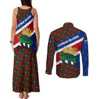 Cayman Islands Xmas Couples Matching Tank Maxi Dress and Long Sleeve Button Shirt Christmas Plaid Turtle and Coat of Arms Red Green Blue - Wonder Print Shop