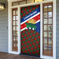 Cayman Islands Xmas Door Cover Christmas Plaid Turtle and Coat of Arms Red Green Blue - Wonder Print Shop