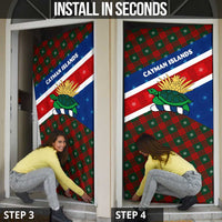 Cayman Islands Xmas Door Cover Christmas Plaid Turtle and Coat of Arms Red Green Blue - Wonder Print Shop