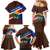 Cayman Islands Xmas Family Matching Mermaid Dress and Hawaiian Shirt Christmas Plaid Turtle and Coat of Arms Red Green Blue - Wonder Print Shop