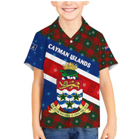 Cayman Islands Xmas Family Matching Mermaid Dress and Hawaiian Shirt Christmas Plaid Turtle and Coat of Arms Red Green Blue - Wonder Print Shop