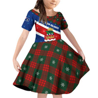 Cayman Islands Xmas Family Matching Off Shoulder Short Dress and Hawaiian Shirt Christmas Plaid Turtle and Coat of Arms Red Green Blue - Wonder Print Shop