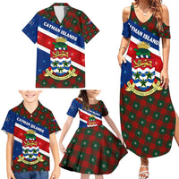 Cayman Islands Xmas Family Matching Summer Maxi Dress and Hawaiian Shirt Christmas Plaid Turtle and Coat of Arms Red Green Blue - Wonder Print Shop