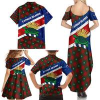 Cayman Islands Xmas Family Matching Summer Maxi Dress and Hawaiian Shirt Christmas Plaid Turtle and Coat of Arms Red Green Blue - Wonder Print Shop