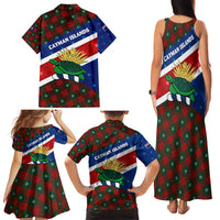 Cayman Islands Xmas Family Matching Tank Maxi Dress and Hawaiian Shirt Christmas Plaid Turtle and Coat of Arms Red Green Blue - Wonder Print Shop