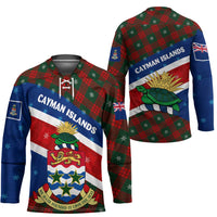 Cayman Islands Xmas Hockey Jersey Christmas Plaid Turtle and Coat of Arms Red Green Blue - Wonder Print Shop