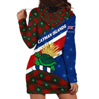 Cayman Islands Xmas Hoodie Dress Christmas Plaid Turtle and Coat of Arms Red Green Blue - Wonder Print Shop