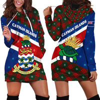 Cayman Islands Xmas Hoodie Dress Christmas Plaid Turtle and Coat of Arms Red Green Blue - Wonder Print Shop