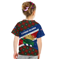 Cayman Islands Xmas Kid T Shirt Christmas Plaid Turtle and Coat of Arms Red Green Blue - Wonder Print Shop