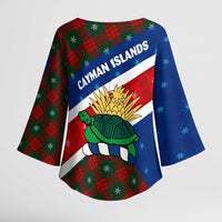 Cayman Islands Xmas Kimono Sleeve Blouse Christmas Plaid Turtle and Coat of Arms Red Green Blue - Wonder Print Shop