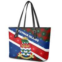 Cayman Islands Xmas Leather Tote Bag Christmas Plaid Turtle and Coat of Arms Red Green Blue - Wonder Print Shop