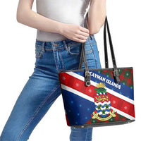 Cayman Islands Xmas Leather Tote Bag Christmas Plaid Turtle and Coat of Arms Red Green Blue - Wonder Print Shop